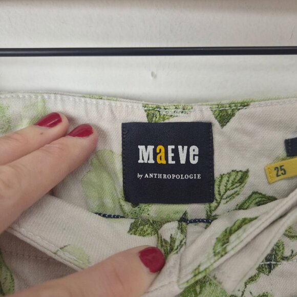Maeve Anthropologie The Colette Linen Blend Green Floral Trousers Pants 25 - Picture 6 of 9